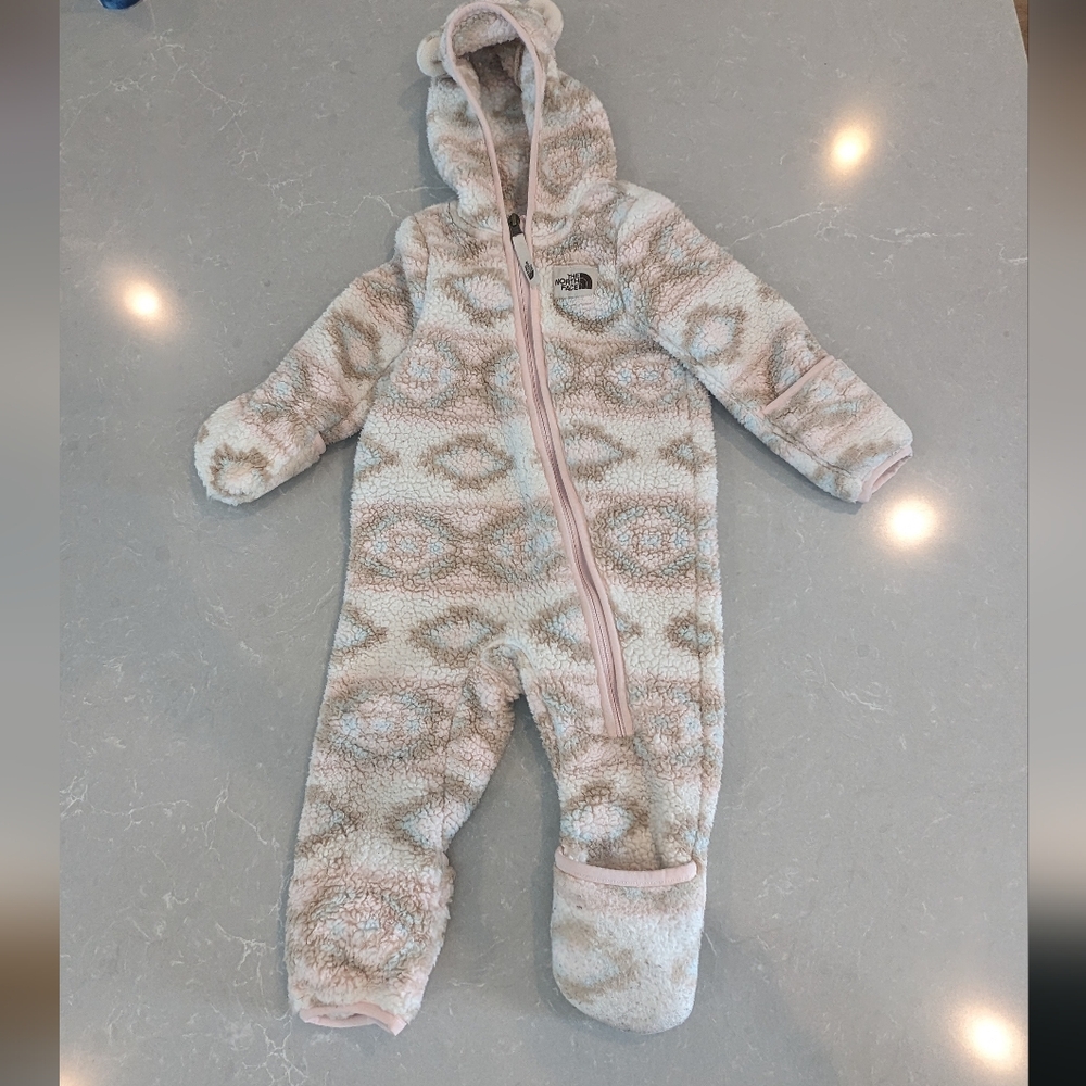 North Face Baby Bear Pink Mint Winter Suit 6-12 Months Infant zip Bunting Girls